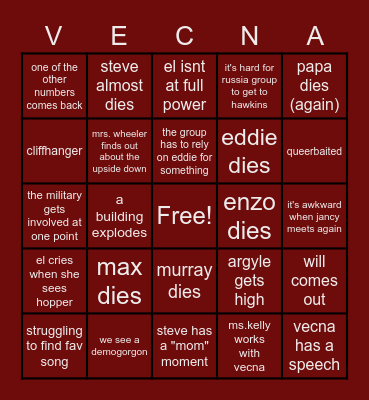 STRANGER THINGS S4 V2 BINGO CARD Bingo Card