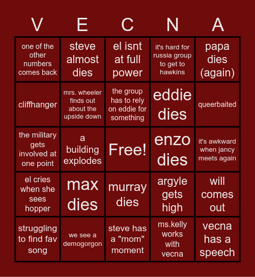 STRANGER THINGS S4 V2 BINGO CARD Bingo Card