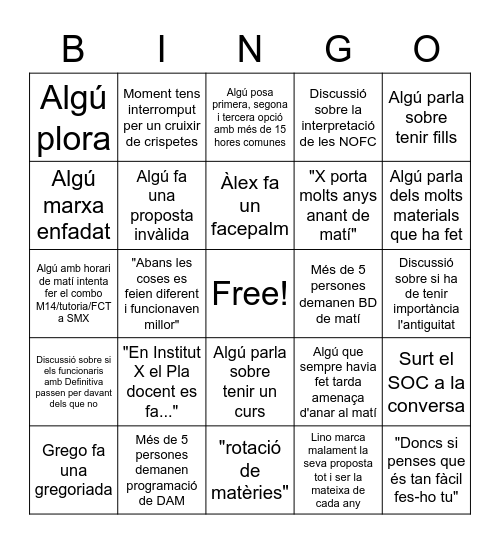 Bingo Pla Docent Bingo Card