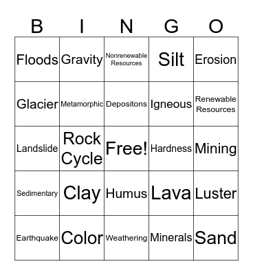 3rd Grade - Earth Science Bingo Card