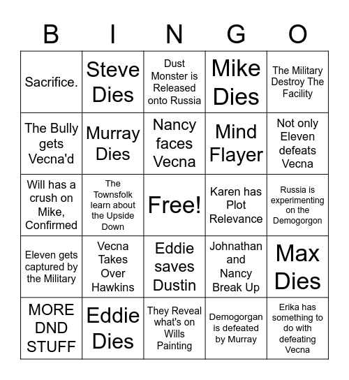 Stranger Things S4 Vol 2 Bingo Card