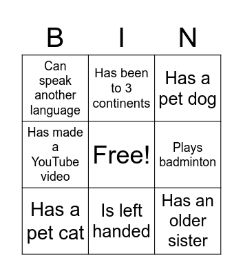 Human Bingo Card
