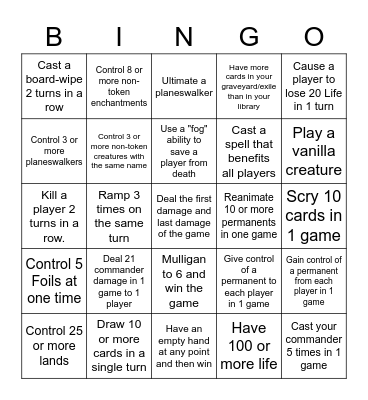 July Commander Bingo Card