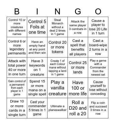 July Commander Bingo Card