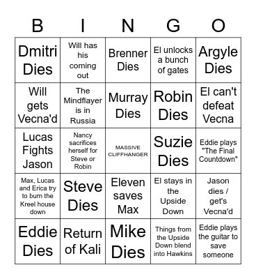 Stranger Things Season 4 Vol. 2 - Bingo Card