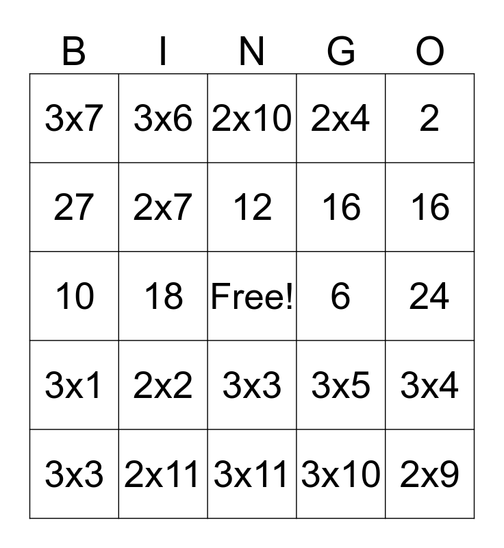 Multiplication Bingo (2s and 3s) Bingo Card