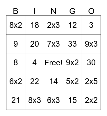 Multiplication Bingo (2s and 3s) Bingo Card