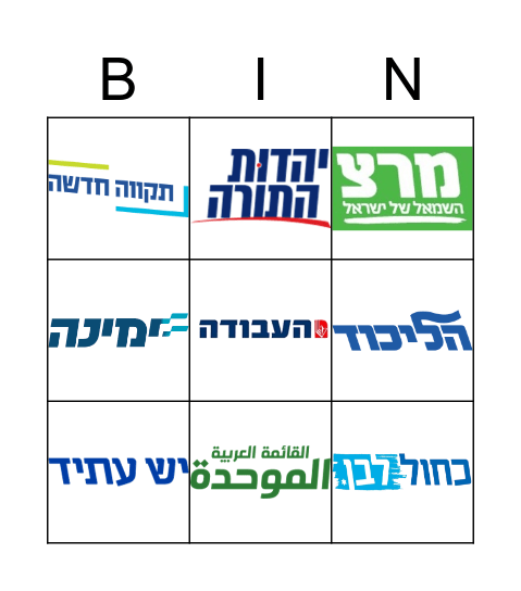 Israeli Parties Bingo Card