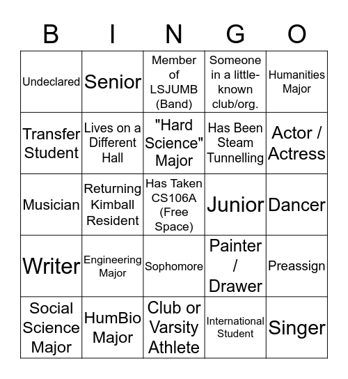 Kimball Bingo! Bingo Card