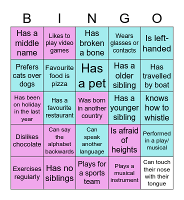 Get to know you bingo! Bingo Card