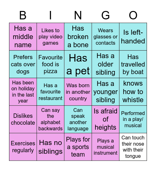 Get to know you bingo! Bingo Card