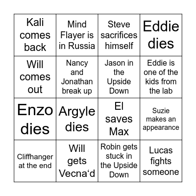 Stranger Things Vol 2 Bingo Card