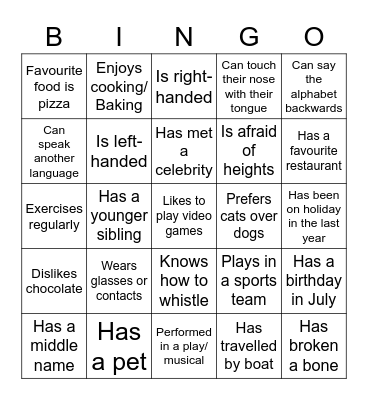 Get to know you bingo! Bingo Card