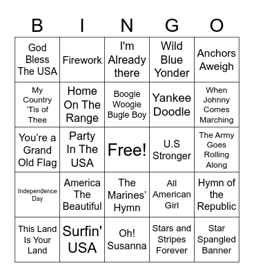 Patriotic Bingo Card