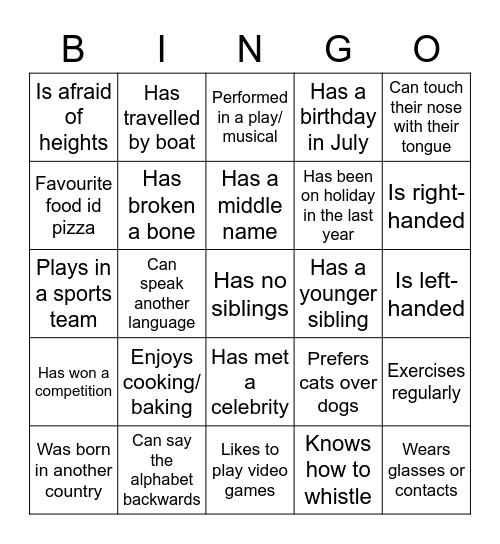 Get to know you bingo! Bingo Card