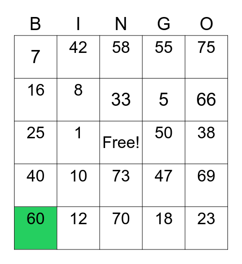 Card ni Ice Bingo Card