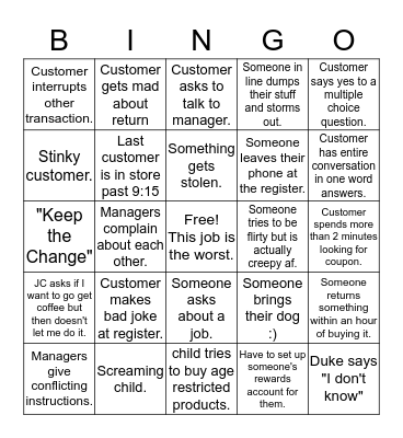 Retail Bingo Card
