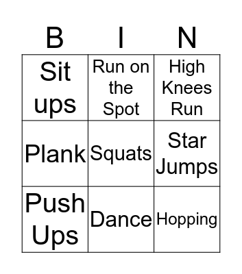 Open Night Fitness Bingo Card