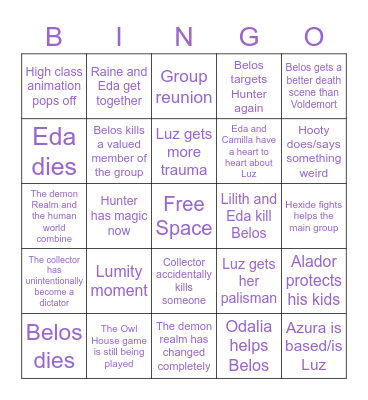 Owl House Predictions Bingo Card