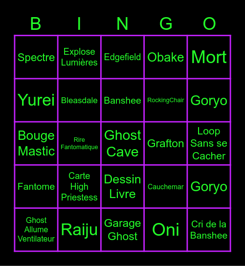 BINGO PHASMO MRTIBOUTE Bingo Card