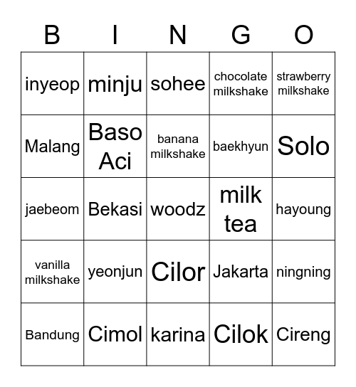 Karina’s Bingo Card