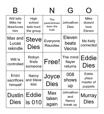 Stranger Things S4 Bingo Card