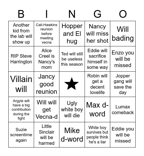 Stranger Things Season 4 Part 2 Bingo Card