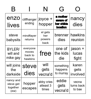 stranger things, s4v2 Bingo Card