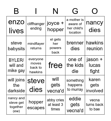 stranger things, s4v2 Bingo Card