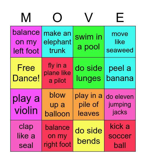 Movement Bingo Card