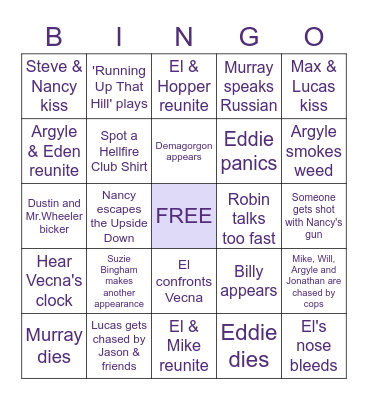 STRANGER THINGS SEASON 4 PART II Bingo Card