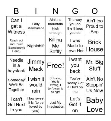 Motown Bingo Card