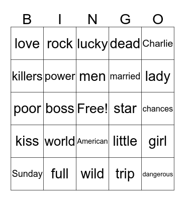 Jackie Collins Bingo Card