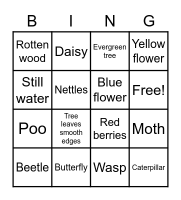 Nature Bingo Card