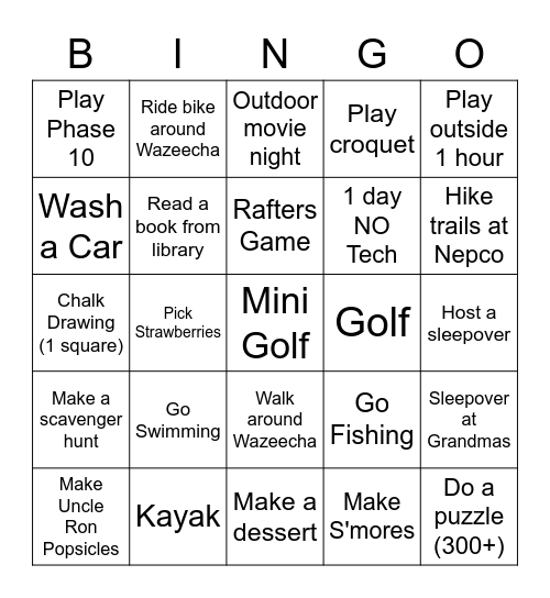 JULY CHALLENGE Bingo Card