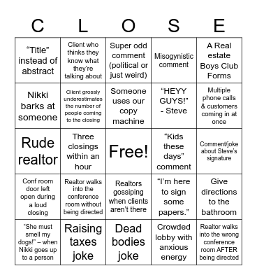 CLOSING BINGO Card