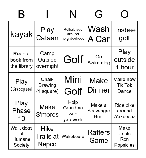 July Challenge Bingo Card