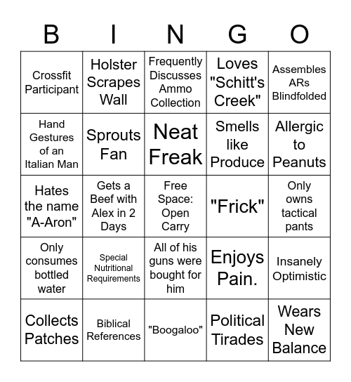 New Guy Bingo Card