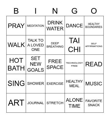 Self-Care Bingo Card