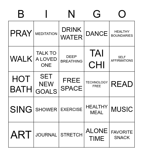 Self-Care Bingo Card