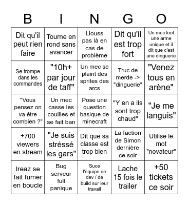 Serveur Minecraft Ireaz Bingo Card