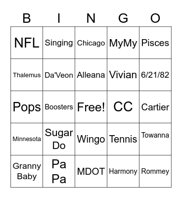 W I N G O Bingo Card