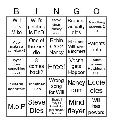 Stranger Things S4 Vol 2 Bingo Card