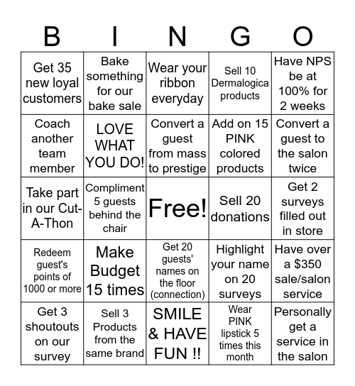 THINK PINK! Bingo Card