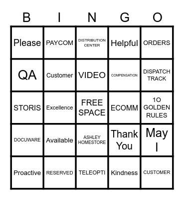 ASHLEY BINGO Card