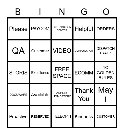 ASHLEY BINGO Card