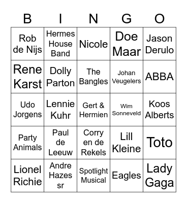 Muziek Bingo familie Stultiens Bingo Card