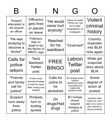 Black guy got shot bingo! Bingo Card