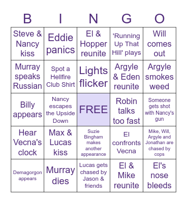 STRANGER THINGS SEASON 4 PART II Bingo Card