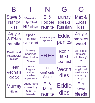 STRANGER THINGS SEASON 4 PART II Bingo Card